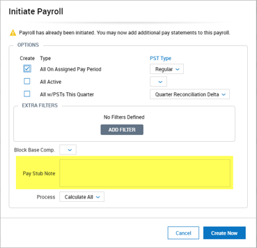 Mass add pay stub notes