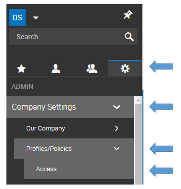 Access settings from the settings icon