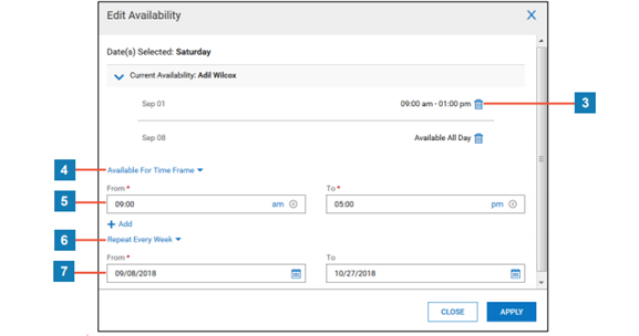 Highlighting actions available on availability and preferences page