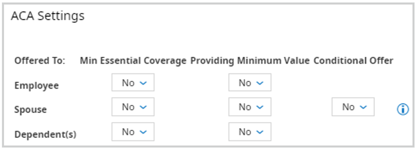 ACA settings options