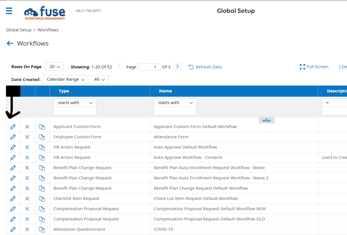 Workflows dashboard