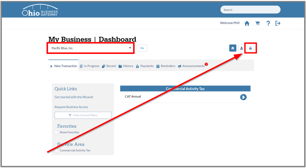 finding the lock symbol on the my business dashboard